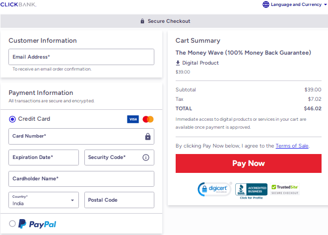 The Money-Wave Program - secure Checkout Page